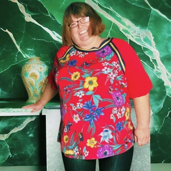 Lane Bryant Red Floral Tunic 26/28! - Picture 1 of 9